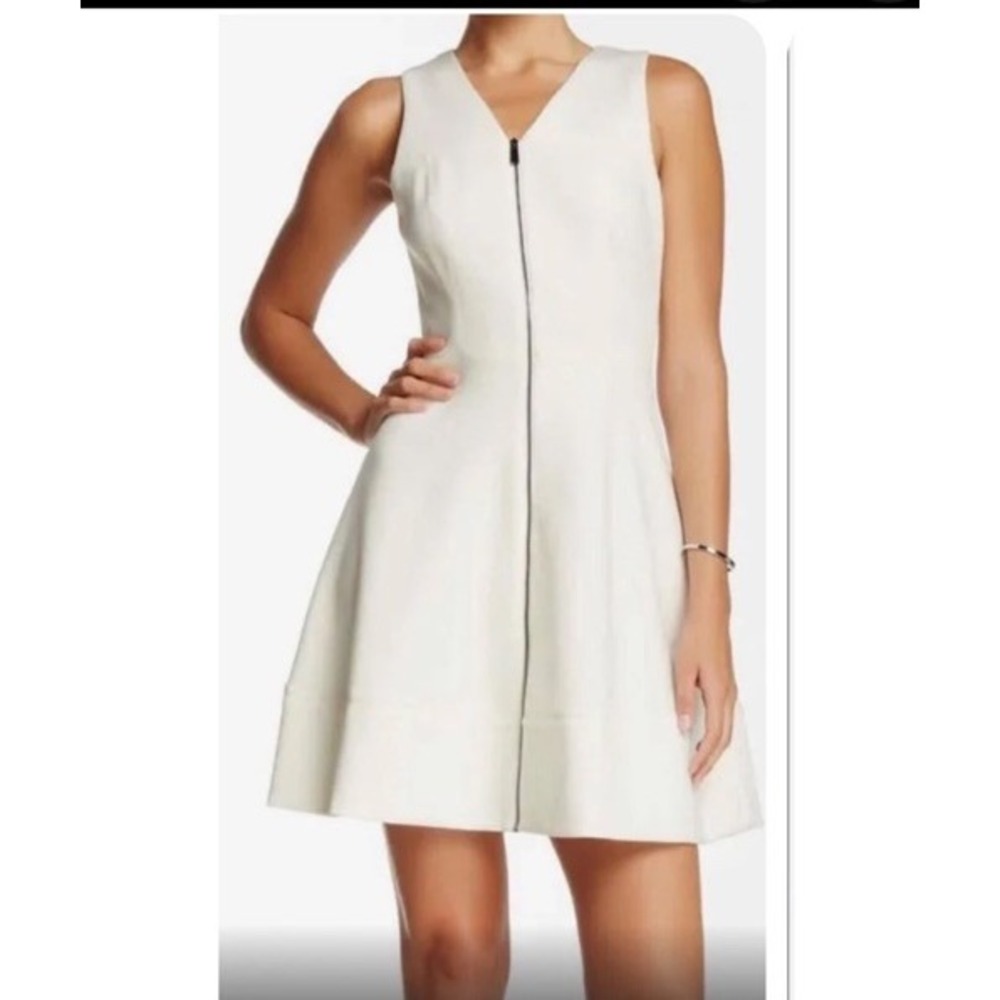 Vince Camuto Zip‎ Front Sleeveless Scuba Fit & Flare Cream Dress Womens Size 8